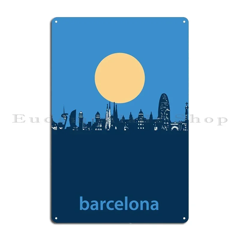 Barcelona Minimal Blue Metal Plaque Poster Garage Garage Pub Plates Design Cinema Tin Sign Poster