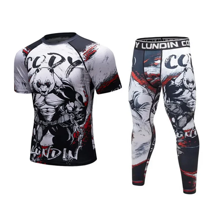 Men Sport MMA Rashguard Jiu Jitsu Jerseys+Pants Fitness T Shirt UCF BJJ Boxing Set Gym Rash Guard Fightwear Sportsuit Boxeo