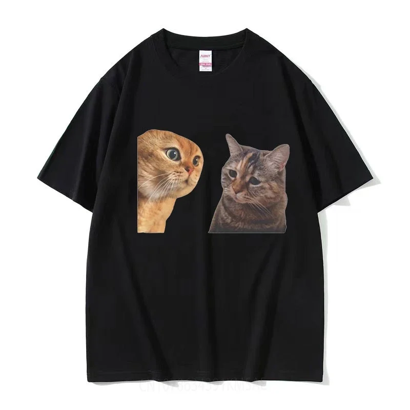 Funny Cats Talking Meme Graphic T-Shirt Men Women Fashion O-Neck Short Sleeve T-shirts Tops Casual Cotton Oversized T Shirt