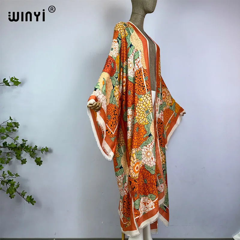 WINYI-Kimono à manches longues imprimé bohème pour femme, cover-up élégant, cardigan sexy, maillot de bain, vêtements éducatifs, 138 playa, plage, été, 2023