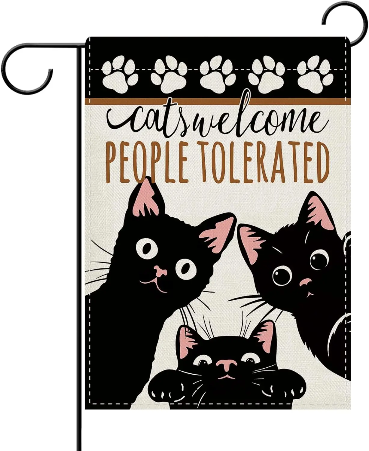 Dyrenson Cats Welcome People Tolerated Decorative Garden Flag, Funny Black Cat Yard Outside Home Decoration Pet Owner Lover  EEZ