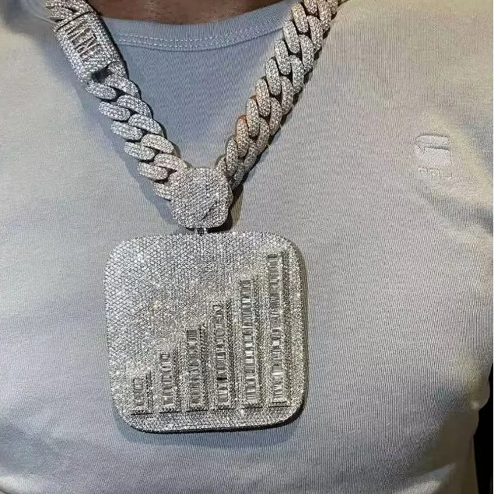 

Мужской кулон в стиле хип-хоп с инкрустацией камнями и цепочкой Cuban Link, украшенный стразами, роскошный и элегантный подарок, праздничные украшения.