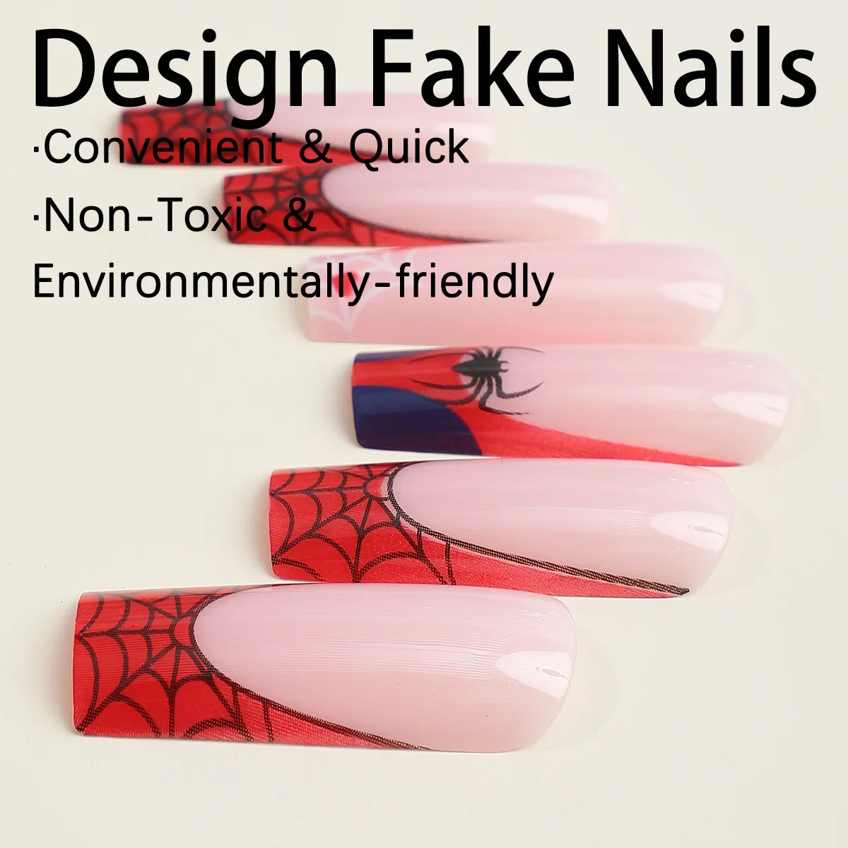 24pcs Halloween Spider Fake Nail Patch Printed French Coffin Ballet Fake Nail Wearable Full Cover Artificial Nail Tips for Girls