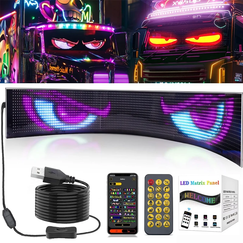 

RGB LED Devil Eyes Light For Car Windshield Flexible LED Matrix Panel Car Sign Display Screen DIY Bluetooth APP/Remote Control