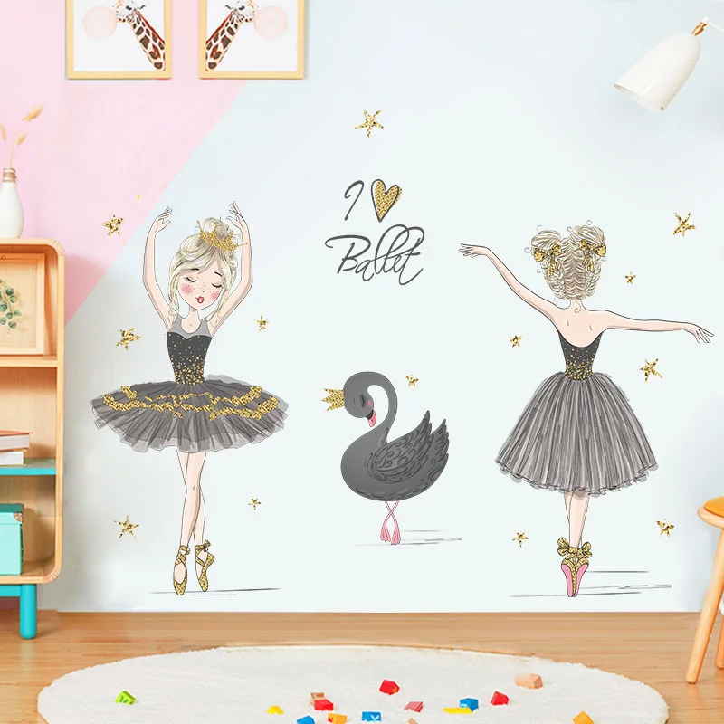 Ballet Girl Vinyl Child Wall Stickers For Baby Kids Room Decoration Adhesive Wallpaper Bedroom Accessories Room Decor Wall Art