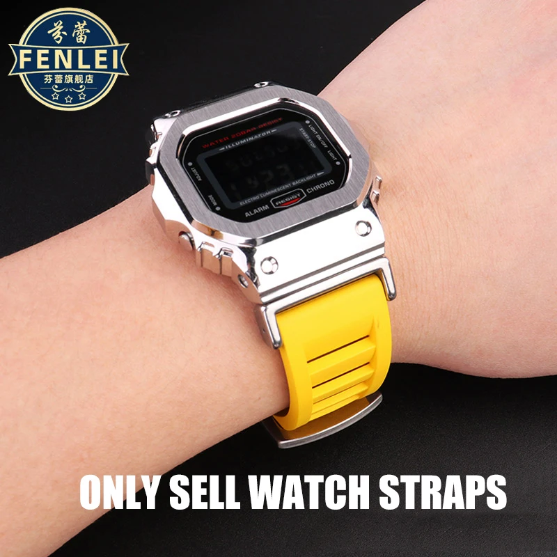 Correa de reloj de goma fluorada de liberación rápida, adaptador de acero de silicona para Casio G-SHOCK, GM-5600, DW5600, DW5610, GA2100, GA110