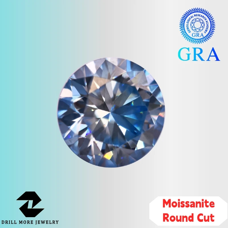

New Ice Blue Round cut Moissanite Loose Stone VVS1 GRA Certified Moissanita Pass Diamond Tester for DIY Jewelry Making