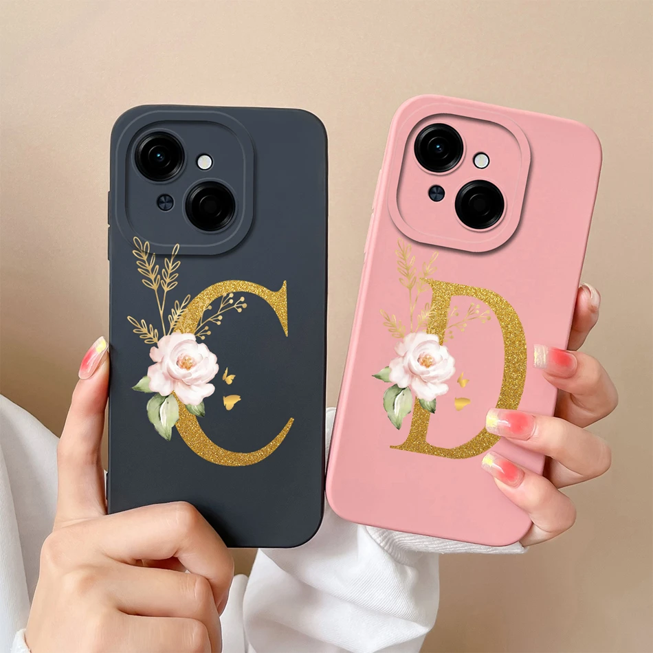 For Tecno Pop 9/Spark Go 1/Spark Go 2025 Case Elegant Rose 26 Letter Soft Liquid Silicone Anti Drop Phone Cover For Pop9 4G 5G