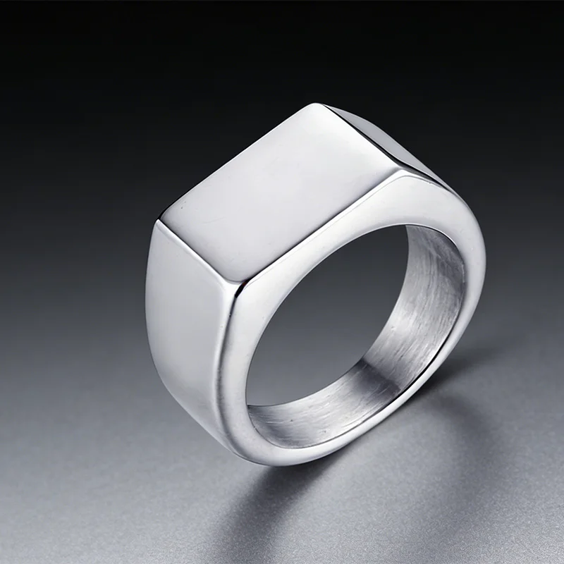 Treebud Personalized Simple Glossy Engraved Rings Stainless Steel With Rectangular Exquisite for Men Accessory Jewelry