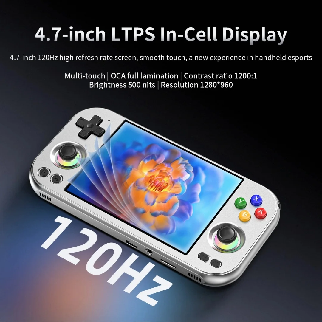 ANBERNIC RG 477M Retro Video Game Console 4.7 Inch LTPS In-Cell Touch Screen Android 14 RG477M Al Aluminum 12G+256G PSP PS2 Gift
