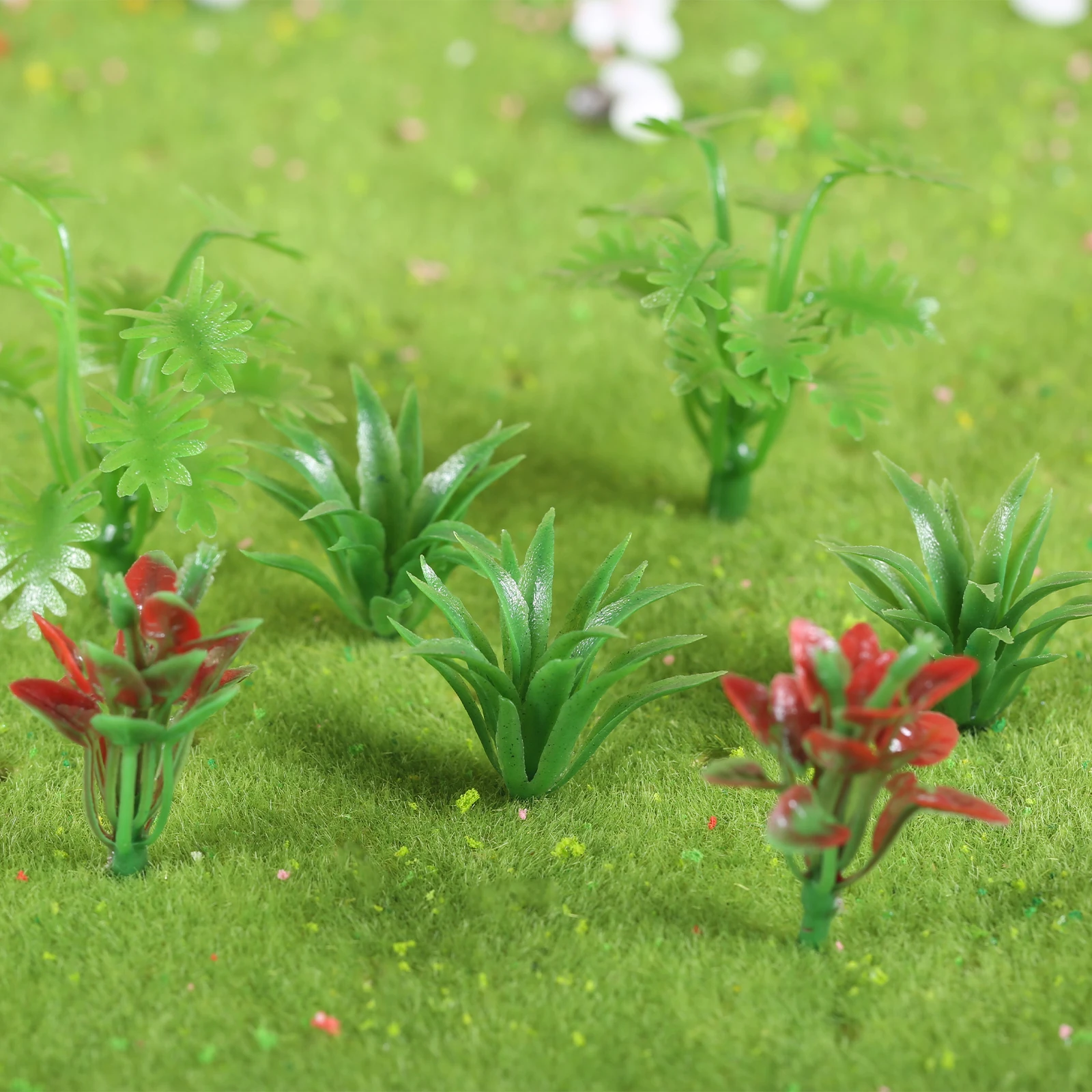 90pcs Mini Plant Models Colorful Flower Grass Tree DIY Bush Landscape Train Building Scenery Decor Green Yellow Red 3.5/4/5cm