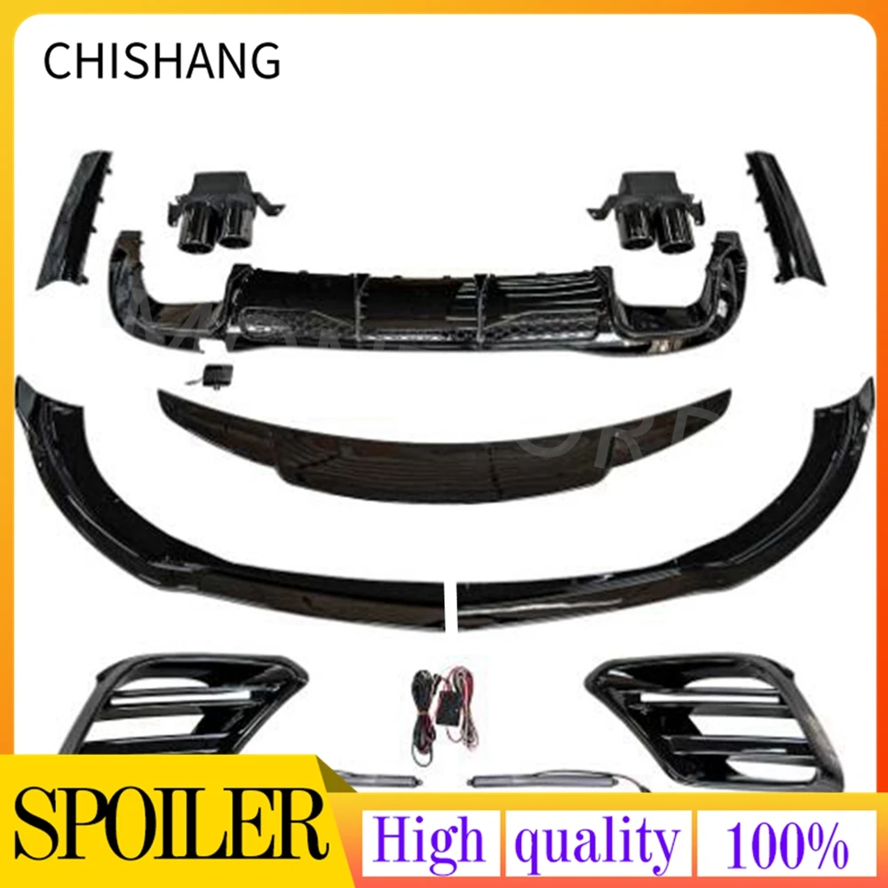 

ABS bright black kit Bumper Front Lip Splitter+ Rear Diffuser+Spoiler+Tuyere For W223 Mercedes S-Class S400 S450 2021 2022 2023