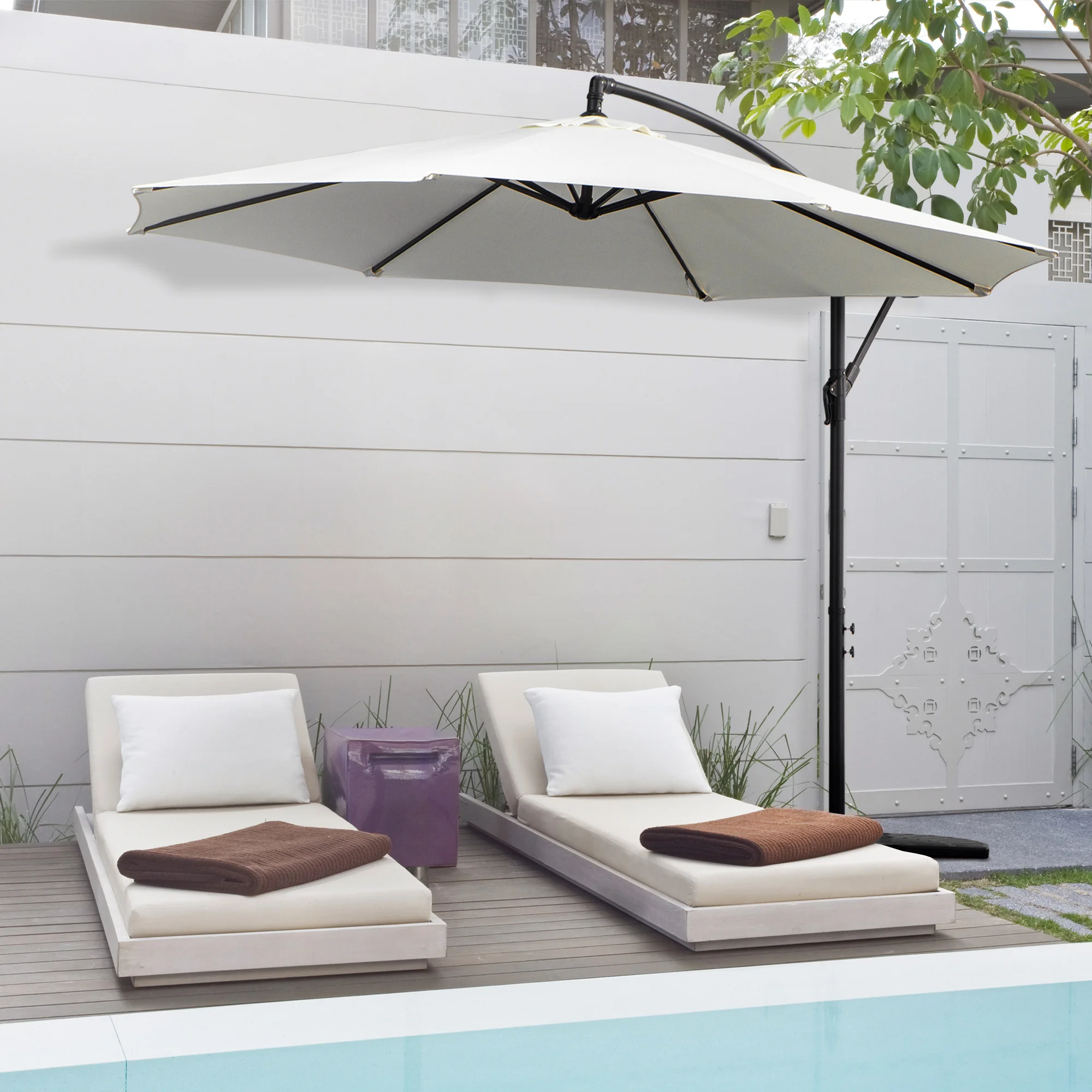 Outsunny Parasol Excéntrico Ø295 cm con Ángulo Ajustable Base Cruzada