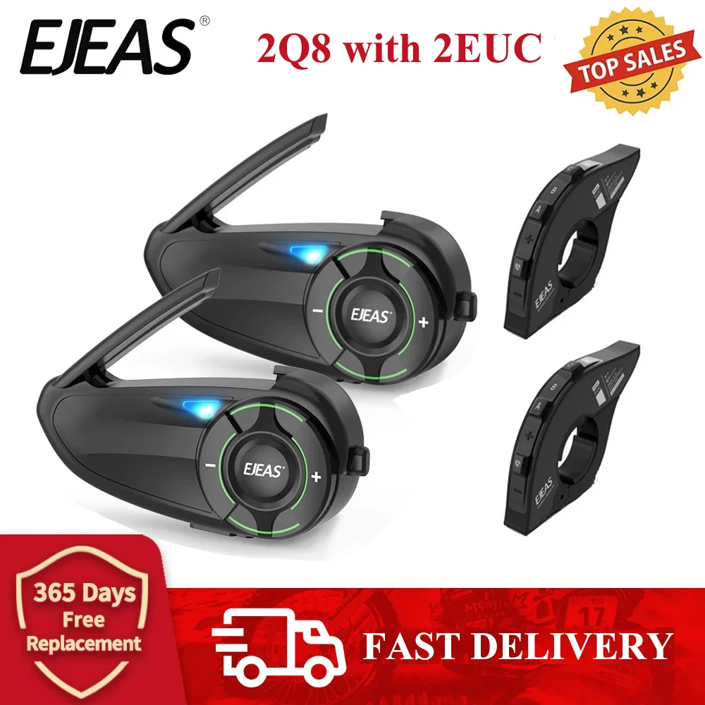 

EJEAS Q8 Bluetooth 5.1 Motorcycle Helmet Headset Intercom, with EUC Remote Walkie Talkie, for 6 Riders Talking At Real Time IP67