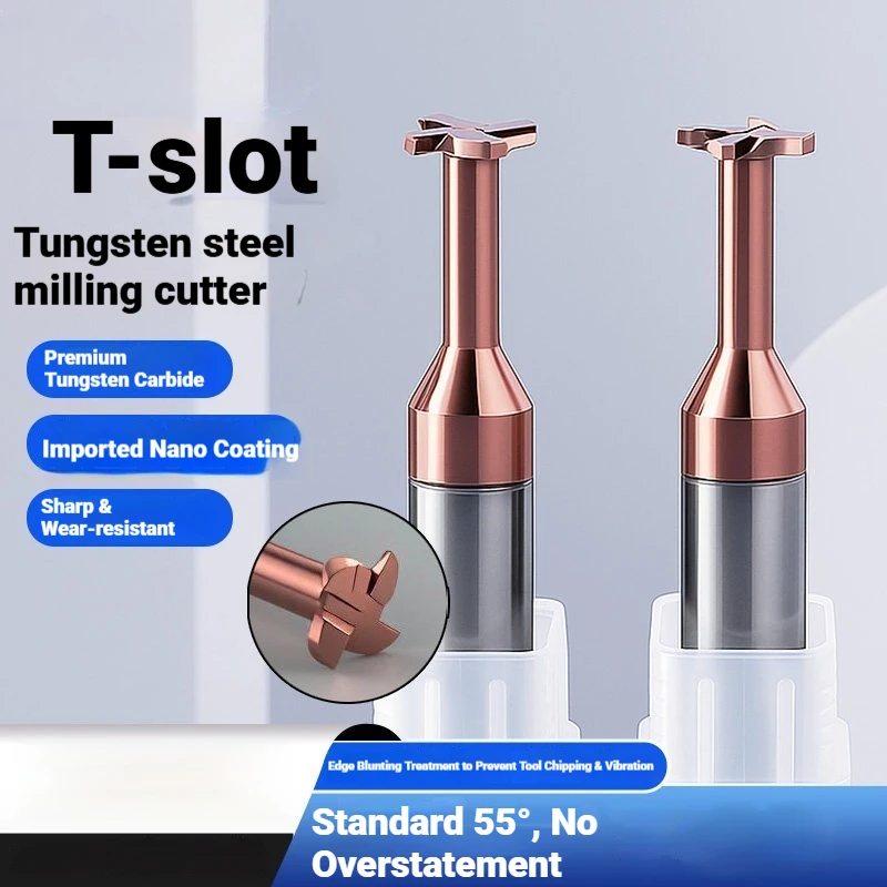 

55HRC Carbide T Slot Milling Cutter Nano Coated Tungsten Overall Alloy CNC Machining Center Router Bits 3mm to 12mm