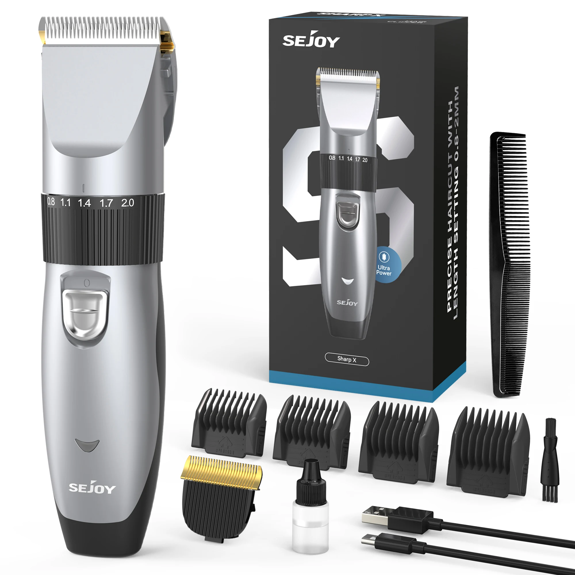 Sejoy Elektrische Haarschneidemaschine für Männer, professionelles Kit, USB wiederaufladbar, Herren-Friseur-Haarschneidemaschine, Bartschneider für Männer und Kinder