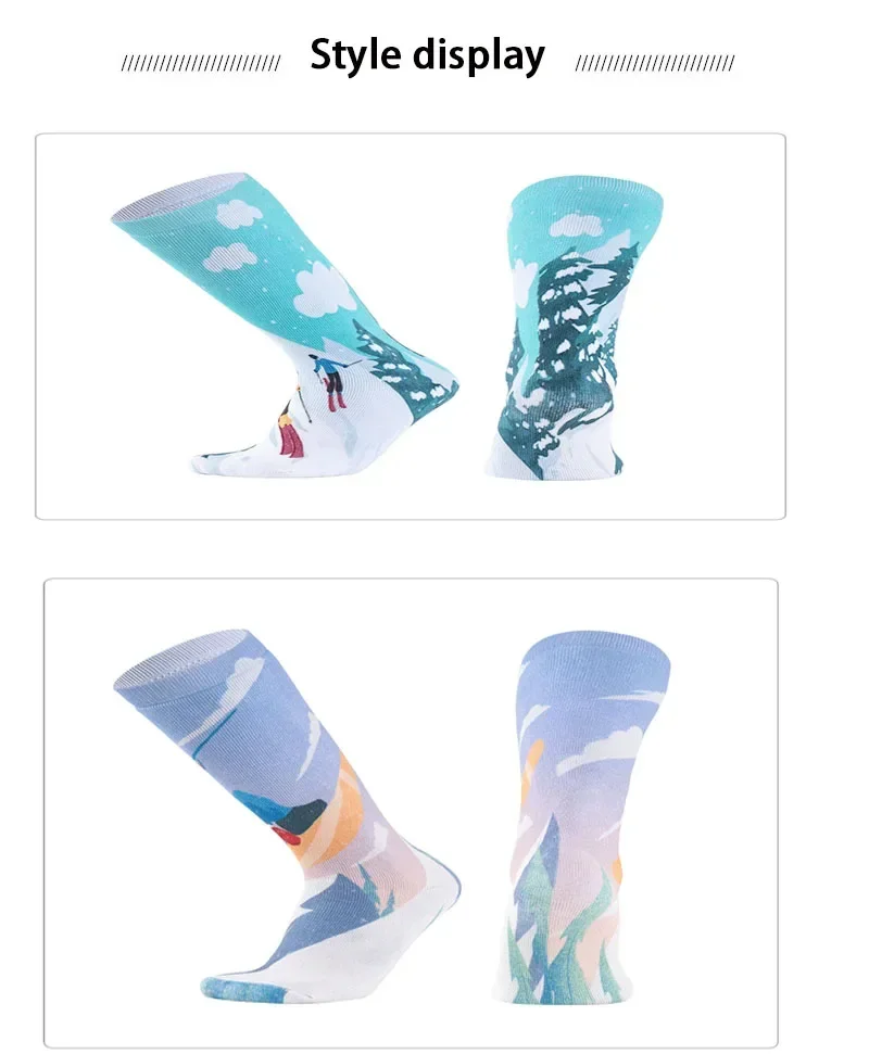 Calcetines de esquí con estampado Digital, medias térmicas gruesas de rizo para montañismo, senderismo, deportes al aire libre, Snowboard, otoño e invierno, 2025