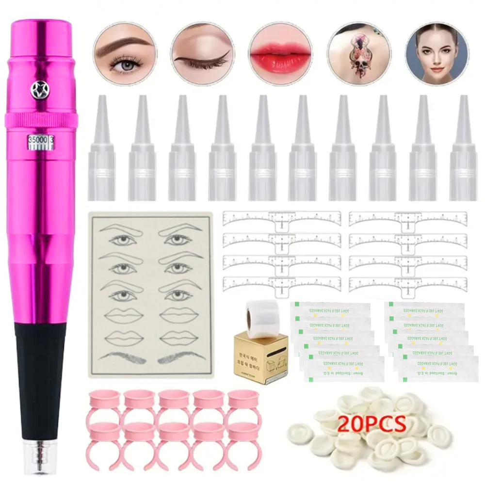 

Набор для татуировки — машина для перманентного макияжа, полный набор для татуировки бровей и микроблейдинга с иглами — набор ручек для бровей, пистолет для татуировки