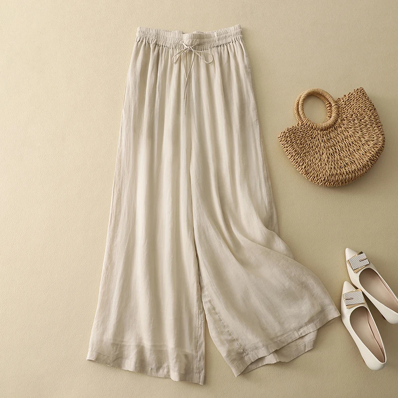 

Летние свободные широкие брюки-палаццо в стиле дзен с высокой талией для женщин