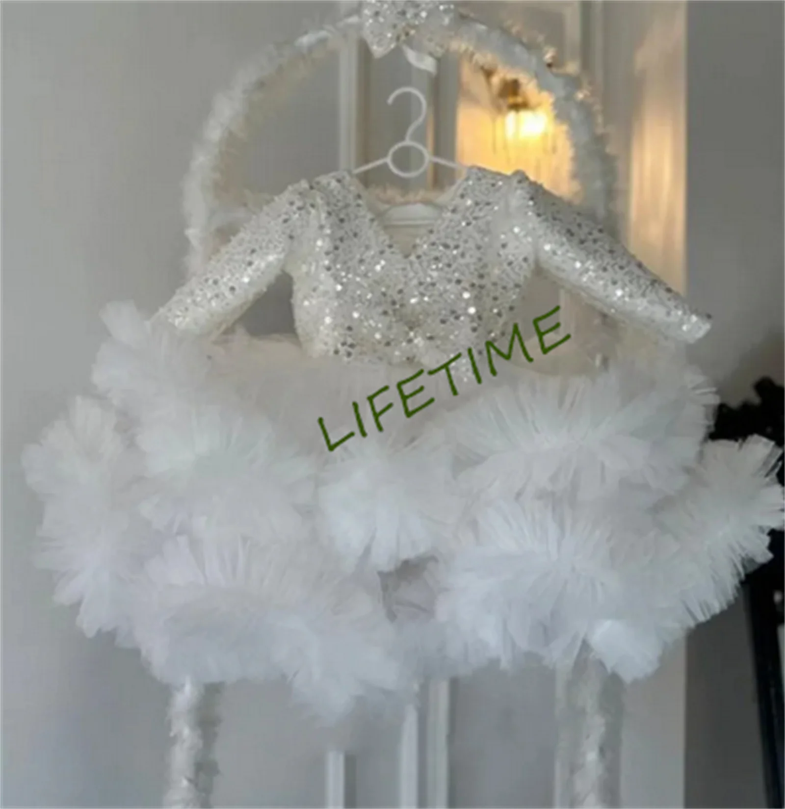 

Green Sequin Tutu Baby Girl Birthday Gown Flower Girls Dresses with Long Sleeve Tiered Fluffy Christmas Gowns 2024 Kid Outfits