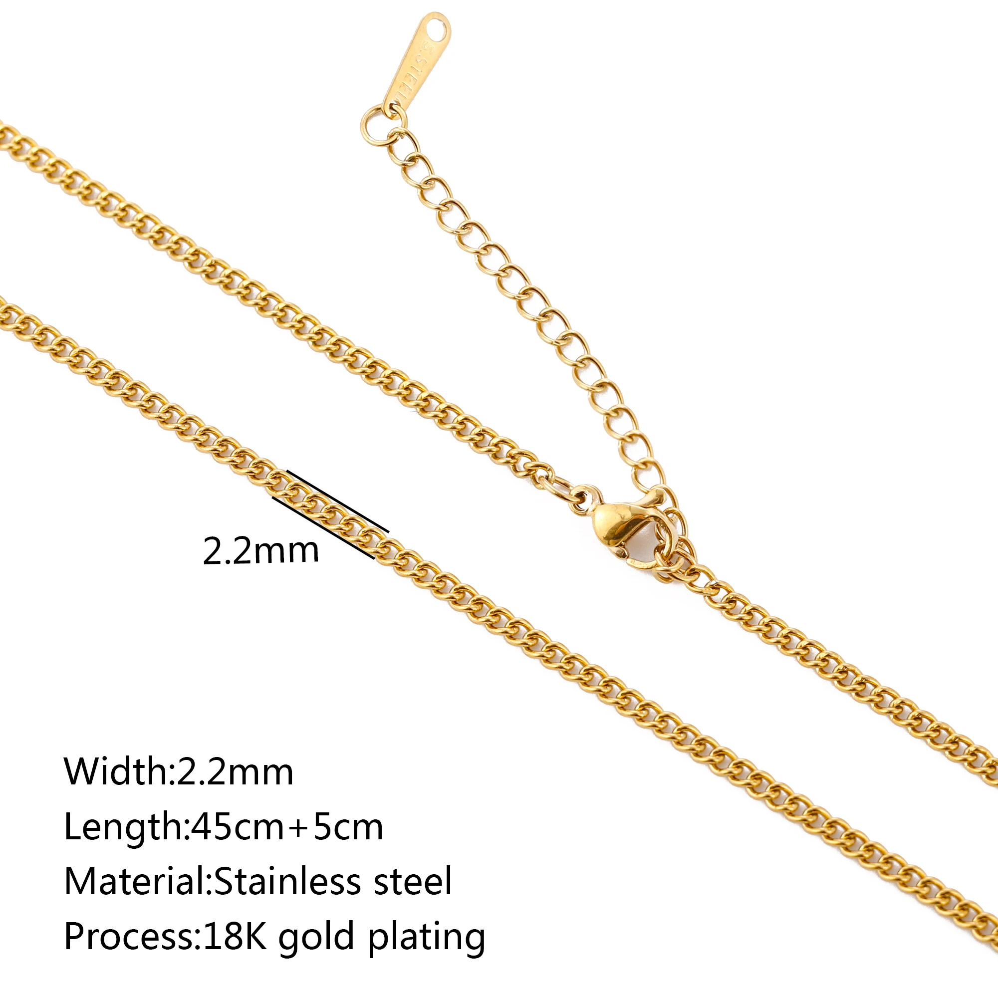 5pc 18K goudkleur PVD verguld roestvrij staal Cuba Cross O Ripple Twisted Chain ketting verstelbare ketting DIY ketting groothandel