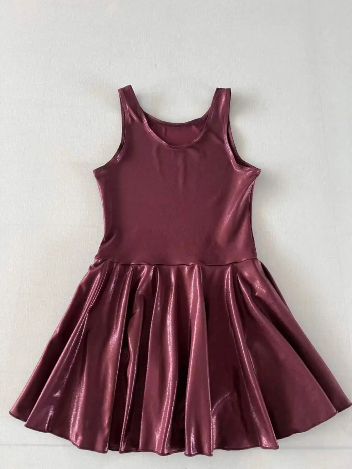 

Sexy Glossy Wine Women Pleated Yoga Mini Dress Bodycon Sleeveless High Waist Sport Gym Dress