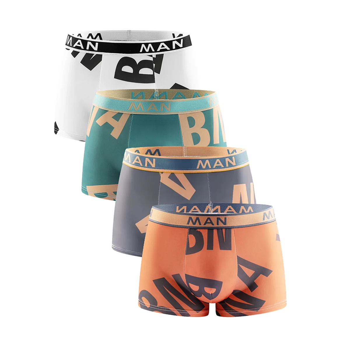 

4 шт., мужские трусы из ледяного шелка, трусы с буквенным принтом, дышащее мягкое мужское нижнее белье, мужские шорты-боксеры больших размеров, трусики для подростков