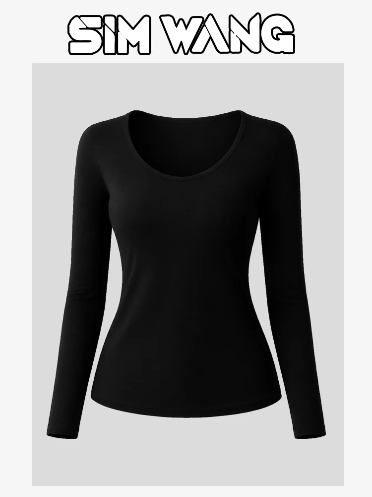 Simple low V-neck tight-fitting long-sleeved T-shirt for women, perfect for layering and versatile in style. - view 3