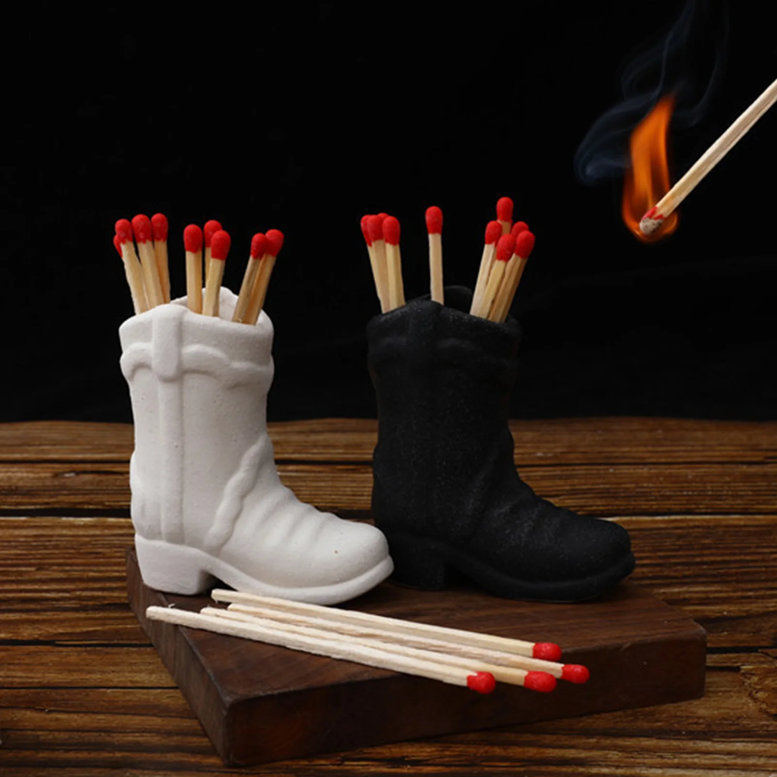 Ceramic Match Holder Creative Cowboy Boot Matchstand Match Storage Jar Home Fireplace Decoration