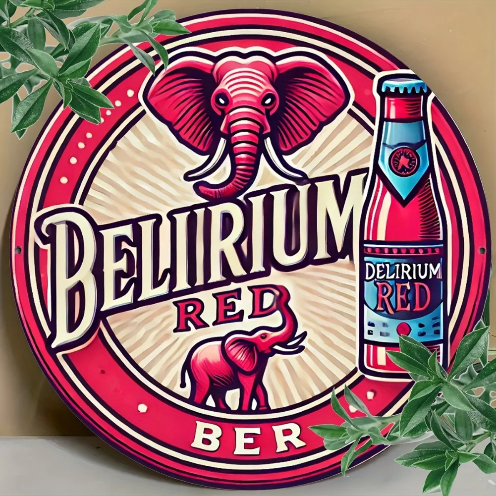 1 قطعة 8x8 "علامة ألومنيوم مستديرة عتيقة-تصميم فيل البيرة الحمراء الهذابة ، ديكور مقاوم للبهتان لمطبخ البار والمطعم