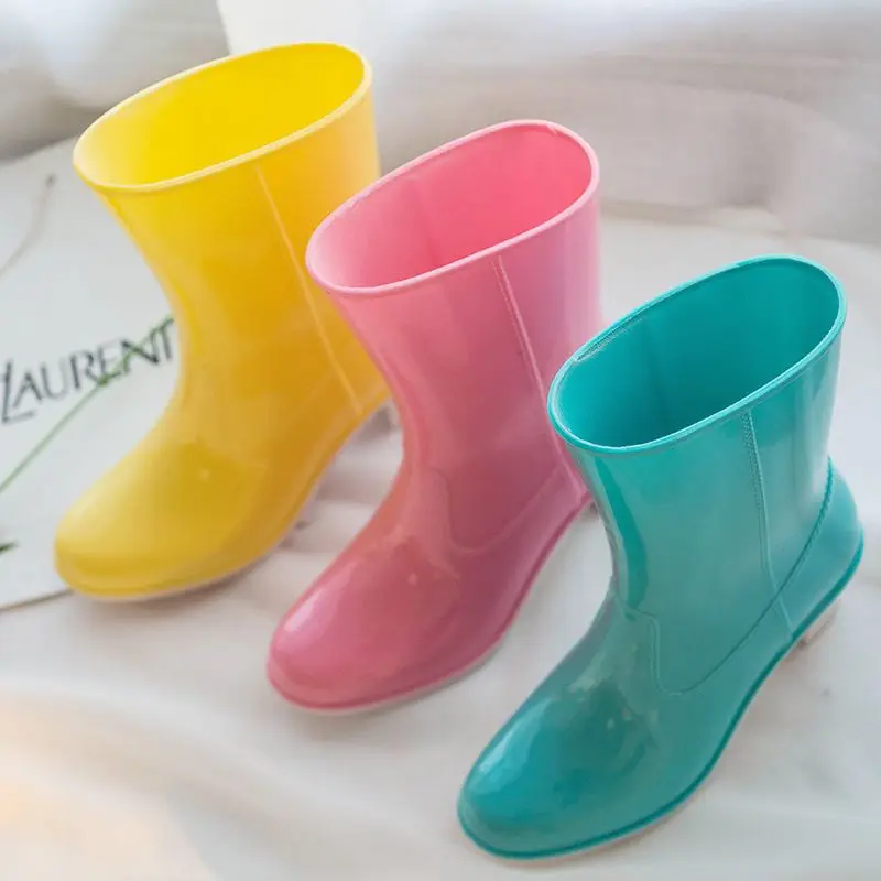 Spring Fashion Women Casual Outdoor Mid-tube Waterproof Rain Boots PVC High-Heeled Rain Boots Korean Version All-Match 36-40