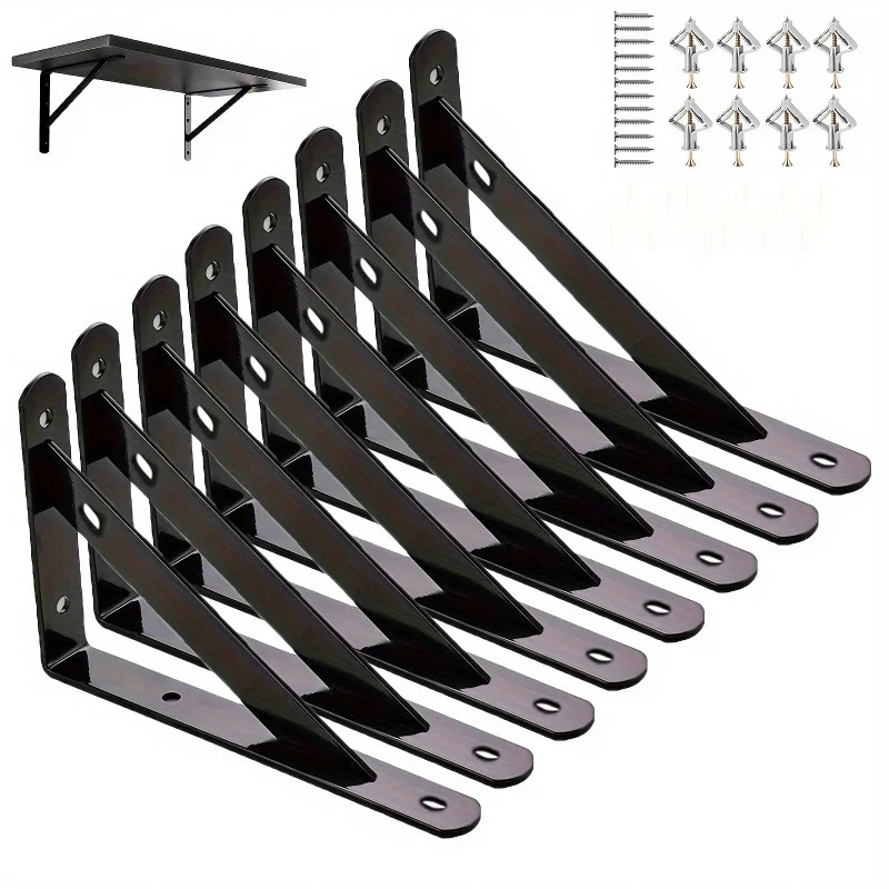 1 Juego de soportes para estantes, soportes en L de pared resistentes con triángulo de 90 grados, tornillos de montaje incluidos