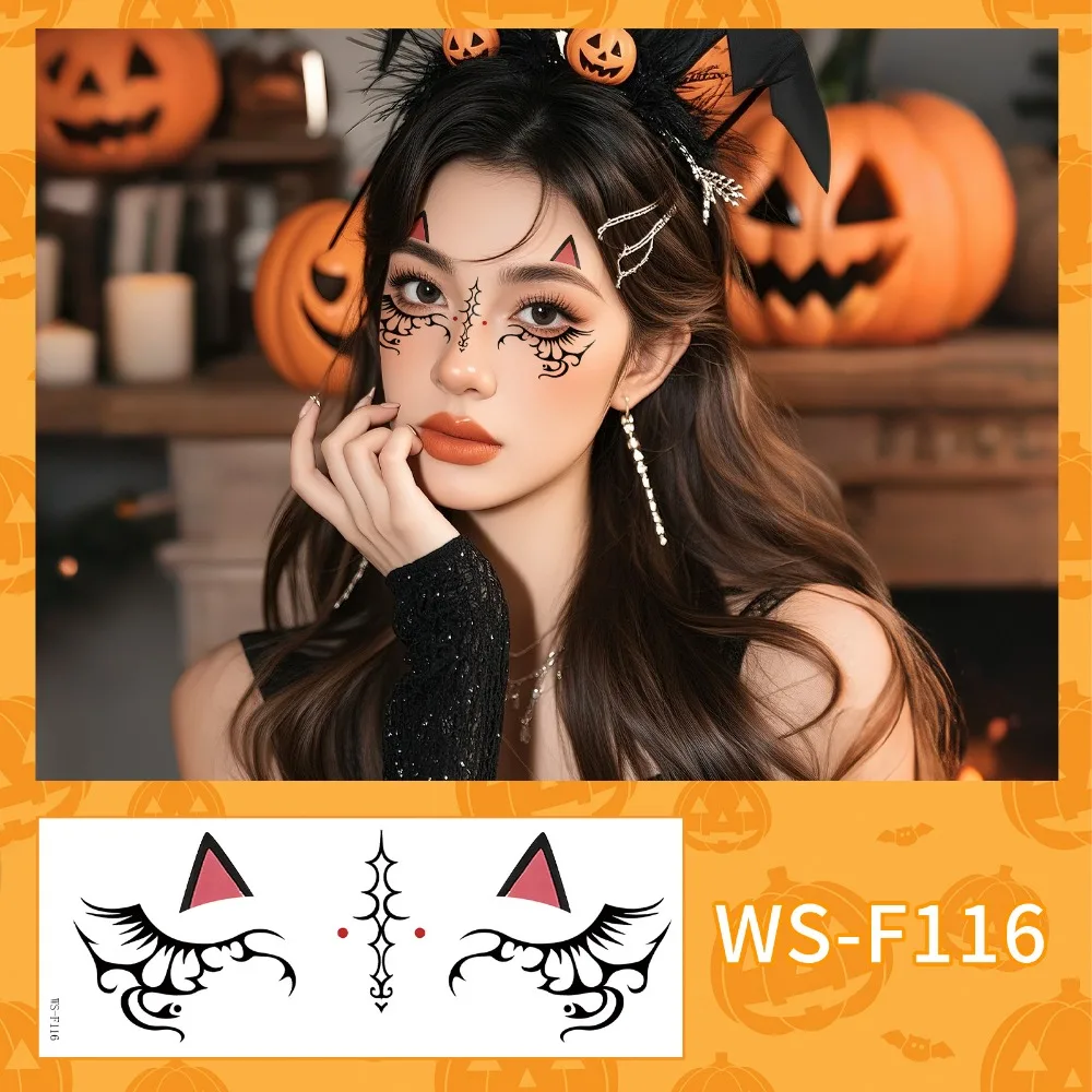 

Disposable Halloween Face Tattoo Waterproof Portable Cheek Temporary Stickers Terrifying Transparent Bat Face Stickers Ball