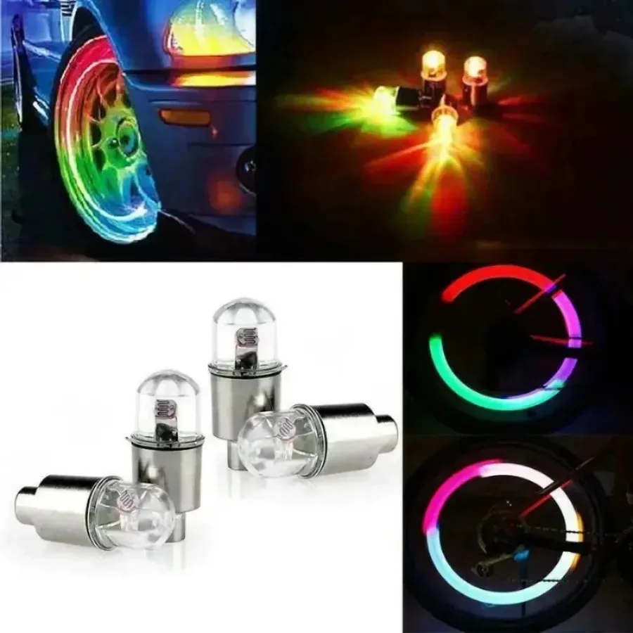 2/4PCS Auto Wheel Tire Air Valve Stem LED Lights Car Tyre Valve Stem Lamp Caps Bike Colorful Flash Lights Car Decoration