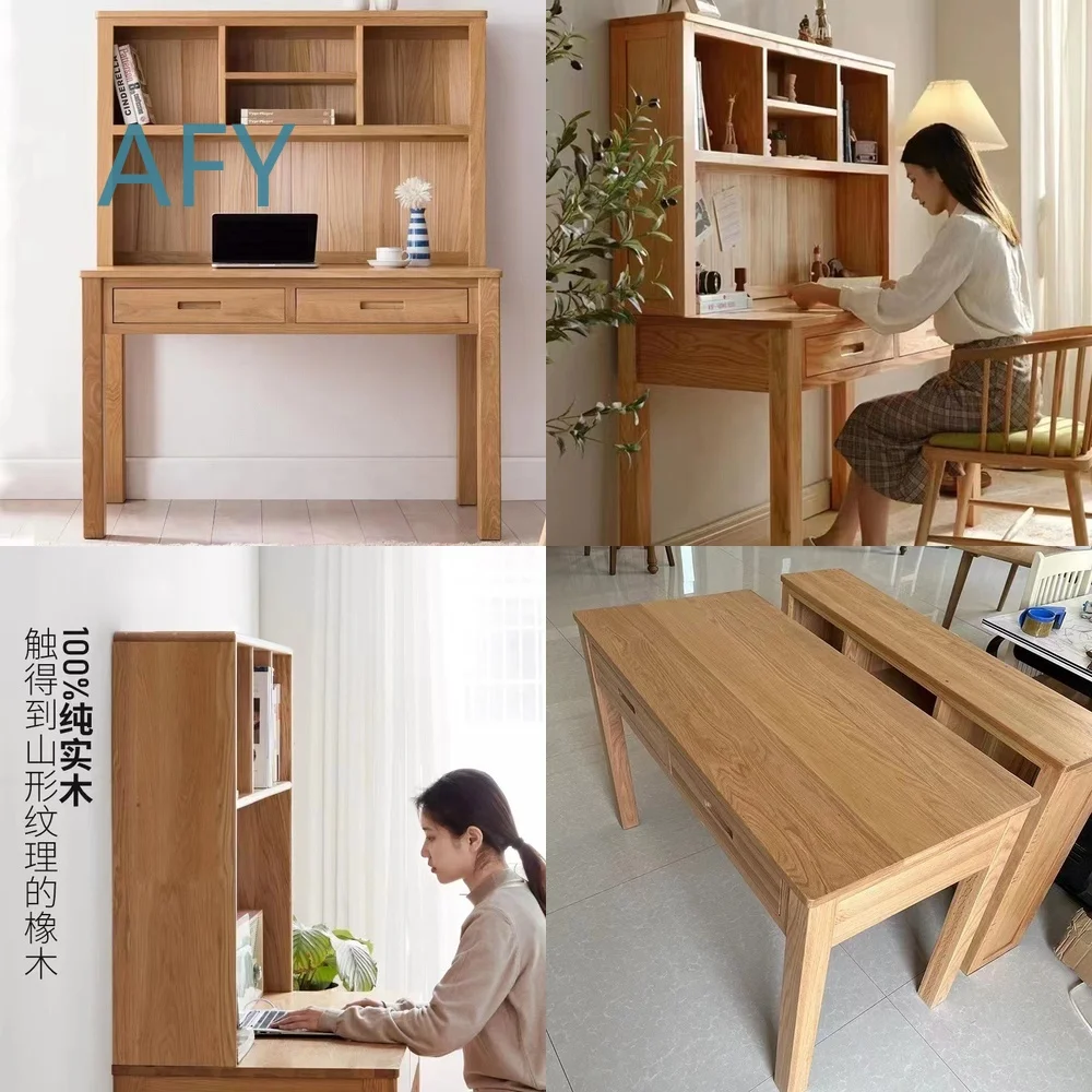 Nordic Style Solid Wood Desk for Home Office Study Writing Table Oak Frame Modern Minimalist Workstation Furniture for Laptop