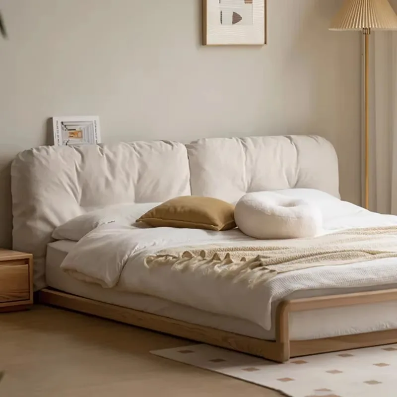 Modern Grounded Linen Bed Frames Lumbar Support Household Double Bases Bed Frames Bedroom Sets Wood Cama Matrimonio Furniture