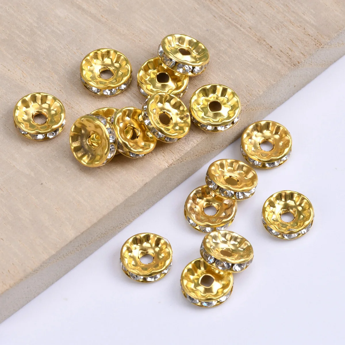 50 Stück Strass-Rondelle 6mm 8mm 10mm Gold/Silber Farben Kupfer Metall Lose Abstandhalter-Perlen für Schmuckherstellung DIY-Zubehör – Detail 3