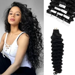 Extensions de Cheveux 100% Naturels Remy Ondulés, Trame de Peau, # 1B
