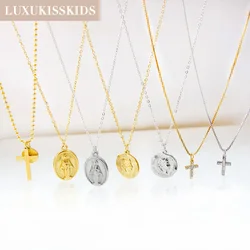 LUXUKISSKIDS Stainless Steel Rosary Cross Pendant Necklaces Christianity Jewelry Saver Collier For Woman/Man Gold Plated Color