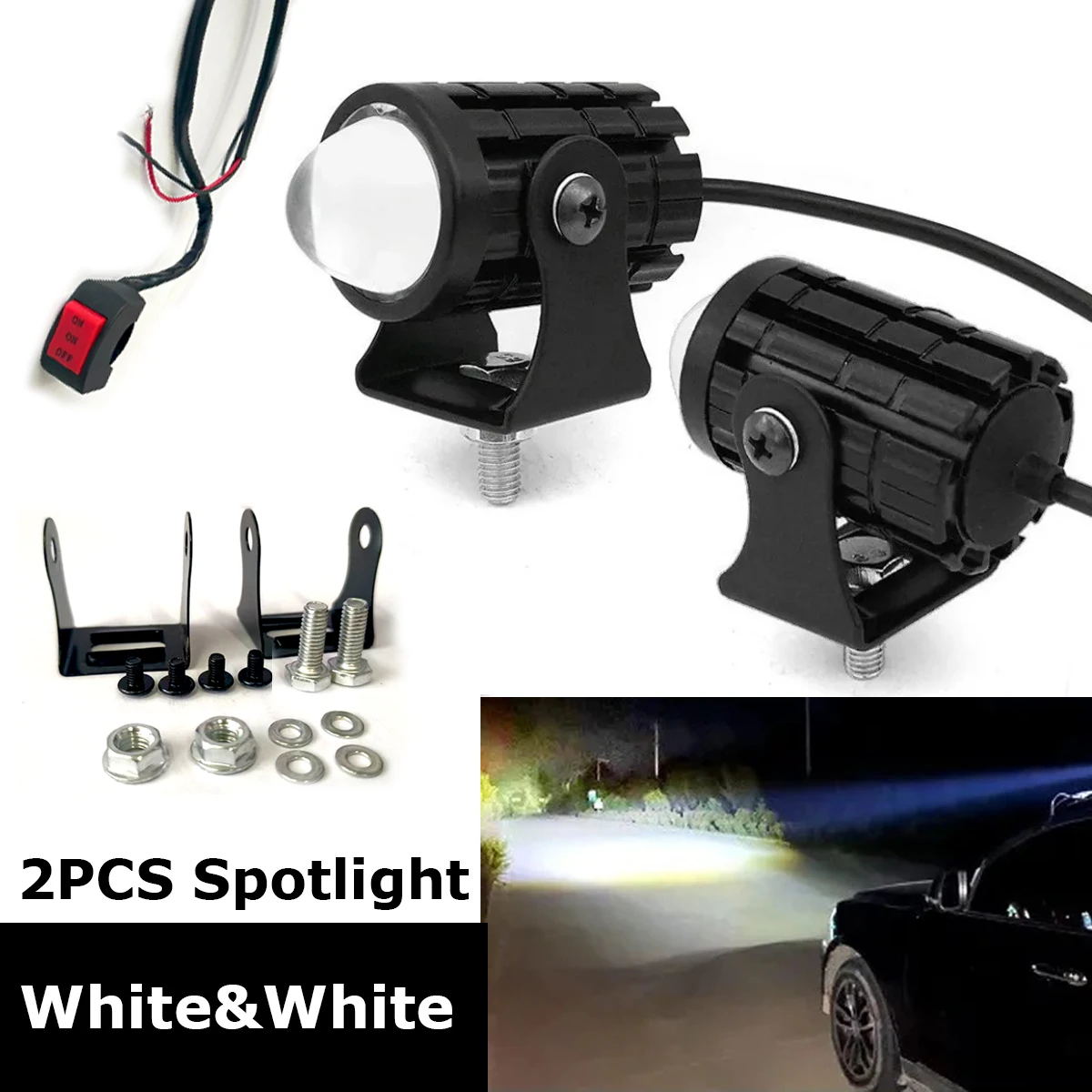 

Motorcycle LED Light Spot Lamp Fog Universal Mini LED Driving Light Replacement for Dirt Bike ATV White 2pcs 12-80v 6000K 50000H