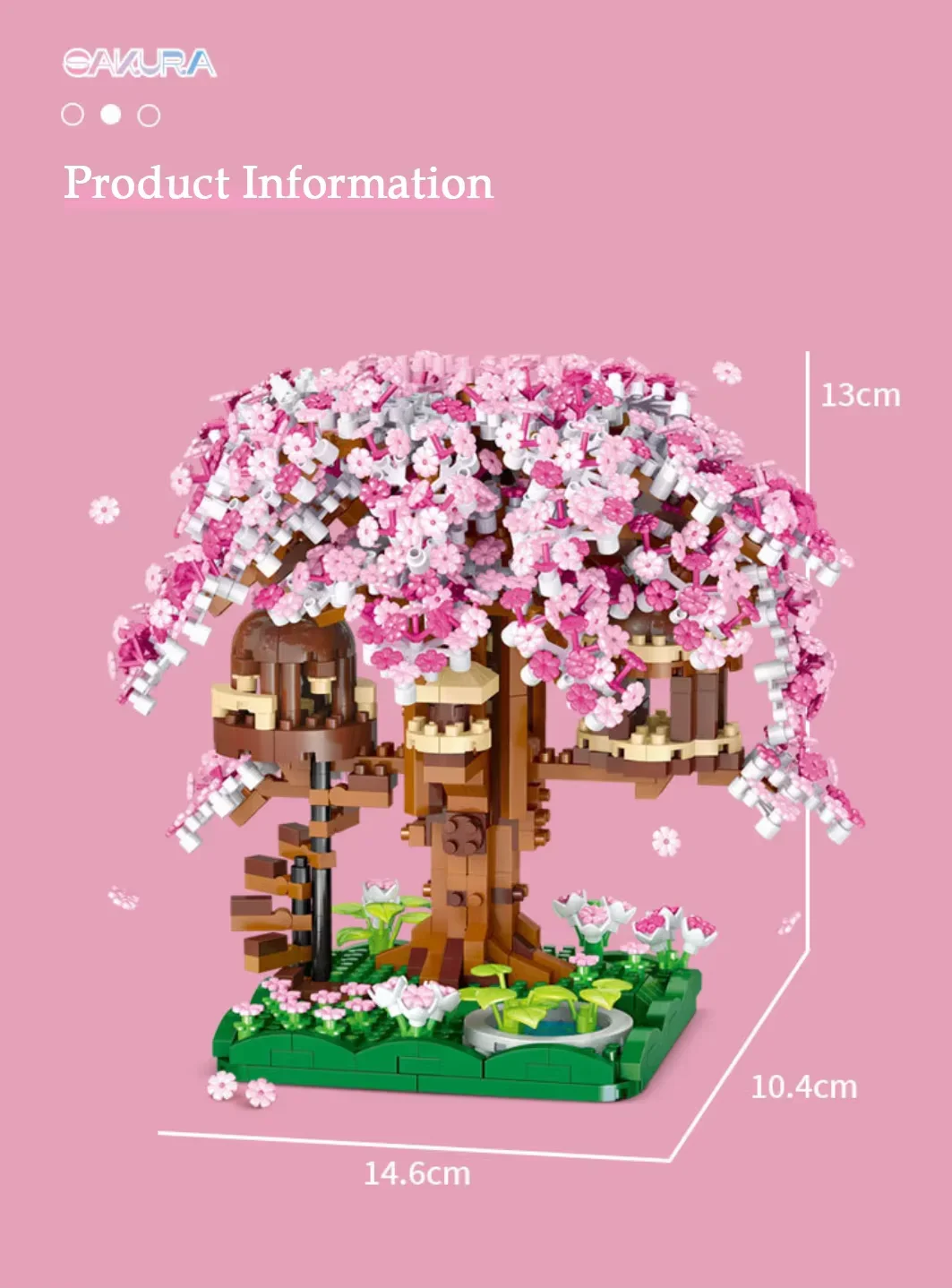 子供のビルディングブロック DIY おもちゃピンク正方形桜ツリーハウス建設セット花大人の装飾品ギフト