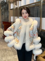 Fashion Young Beaded Cotton-Padded Coat Female Autumn Winter New Retro Beaded Short Faux Fox Fur Fur Coat for Women