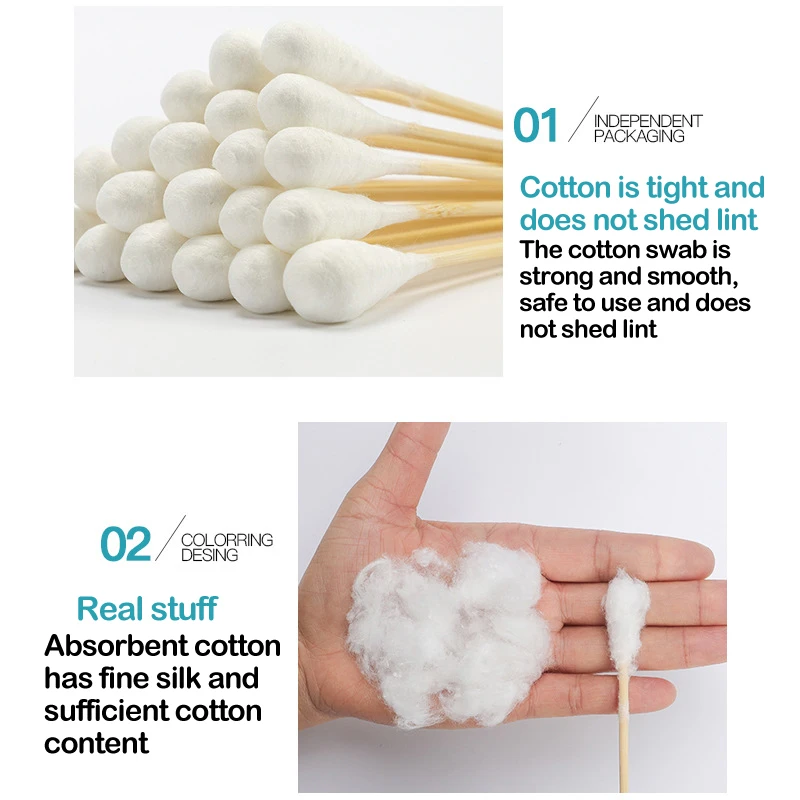 20pcs Women Beauty Makeup Cotton Swab Big Head Buds Make Up Wood Sticks Nose Ears Cleaning Health Care 20cm view 4