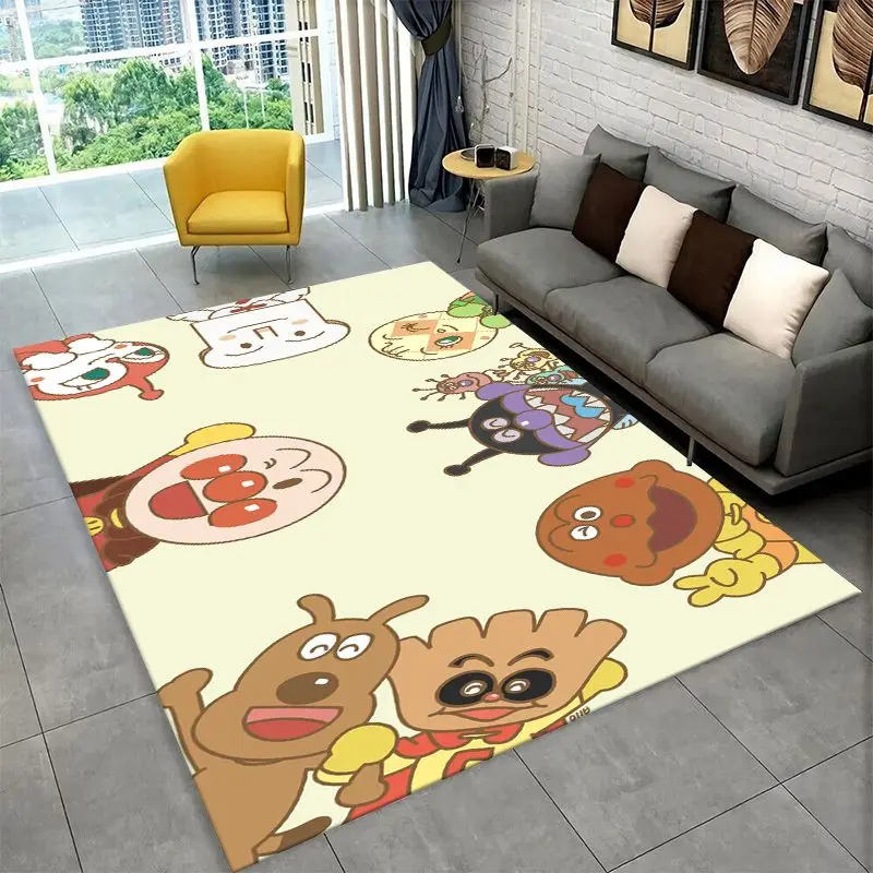 Retro Brave Anpanman Cartoon Carpet Rug for Playroom Bedroom Living Room Sofa Home Decor,Game Area Rug Non-slip Floor Mat Fest