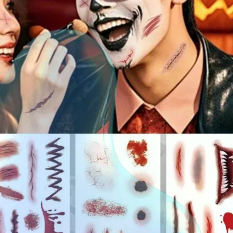 10 Sheets 3D Realistic Scar Tattoos Waterproof Fake Bloody Wound Stickers For Halloween Cosplay Face Body Makeup Adults