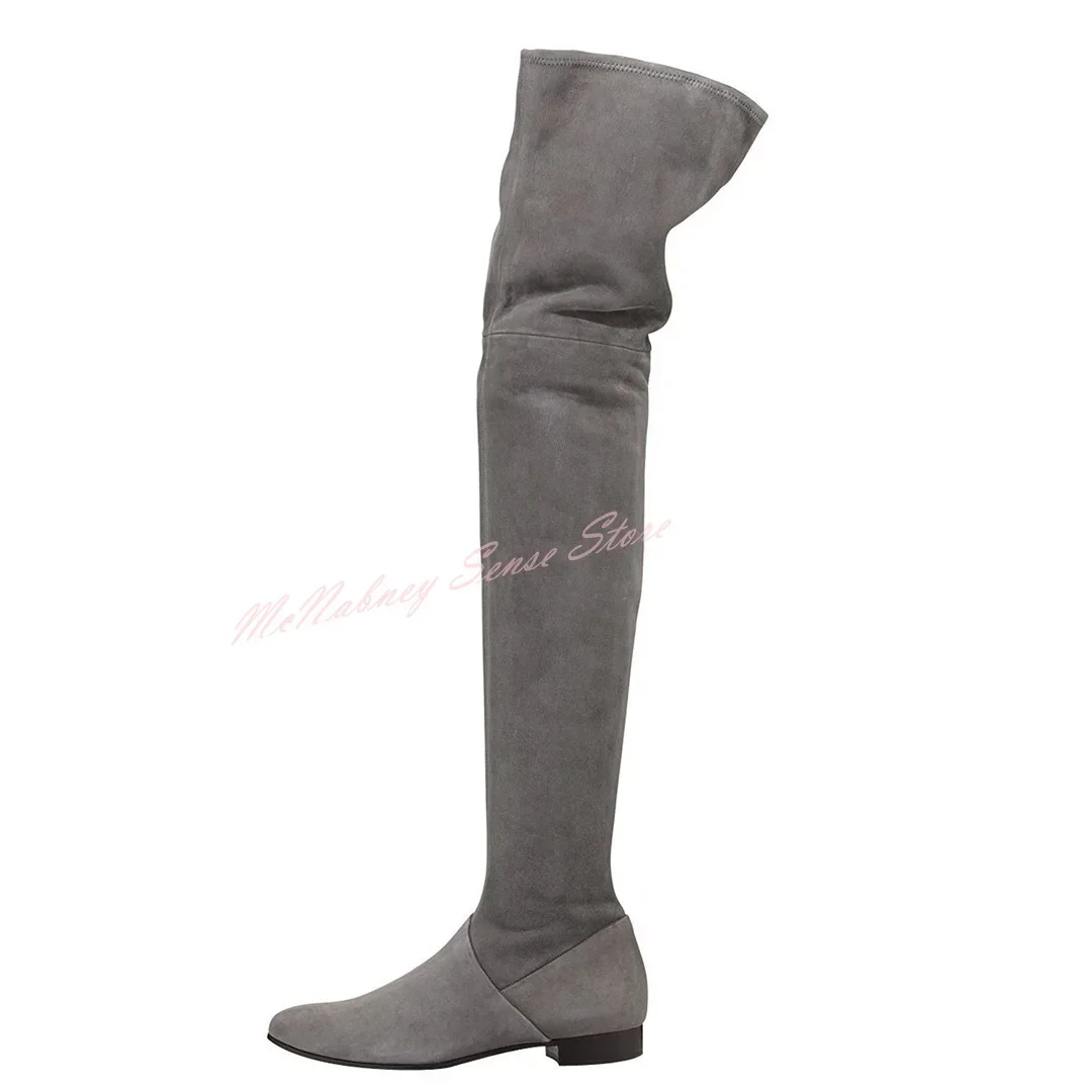 Round Toe Flat with Boots Over The Knee Solid Leather New Style Boots Women Sexy Shoes Winter Party Casual Designer Side Zipper