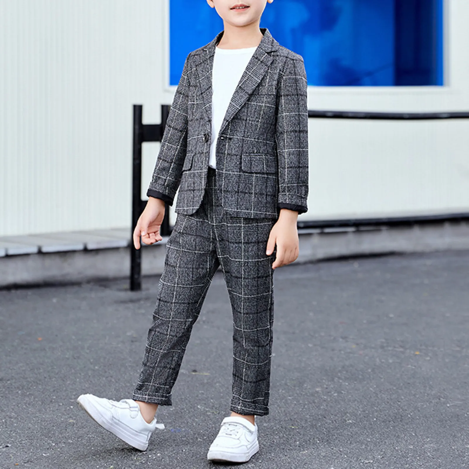 Terno de casamento xadrez para meninos, performance de piano, roupas formais para crianças grandes, blazer e calças, fantasia para festa