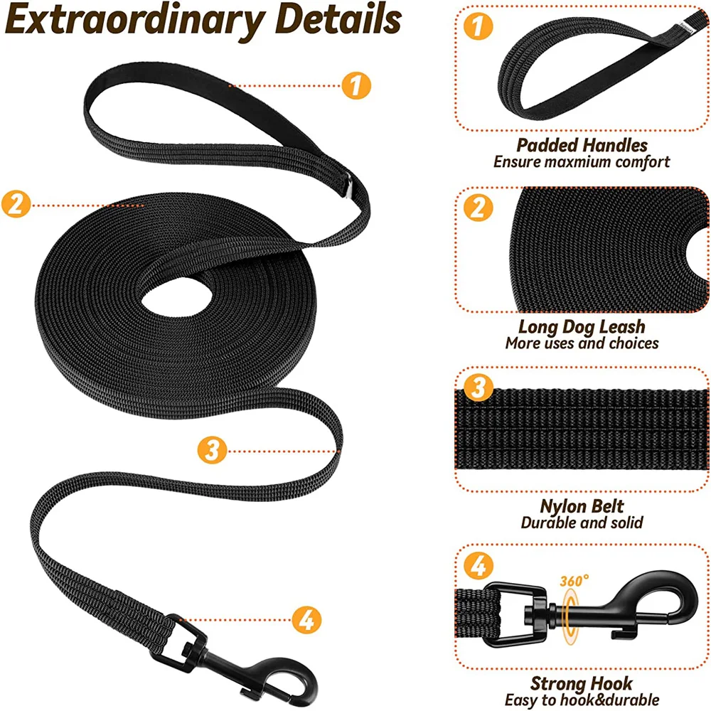 Long Nylon Pet Dog Leash For Small Big Dogs Outdoor Hiking Puppy Lead Rope Durable Labrodor Traction Belt 4.5/ 9/ 15FT Dog Leash