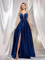 Lucyinlove-Robe de Soirée de Forme Sirène pour Femme, Tenue Luxueuse, Sexy, Bleue, Élégante, avec Bretelles Spaghetti, Épaules Dénudées, pour Cocktail, Bal de Promo