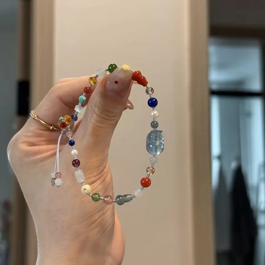 Dopamine Crystal Gourd Flower Beaded Bracelet Retro Fashion All-match Temperament Hand String Niche Design Sense Luxury Jewelry